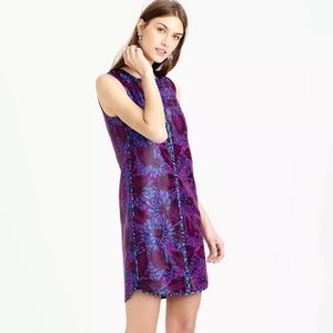 J Crew Midnight Floral Jacquard Shift Dress - Purple/Blue - Size 4